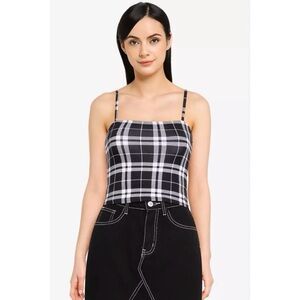 HOLLISTER • Black/White Plaid Square-Neck Crop Top, S
